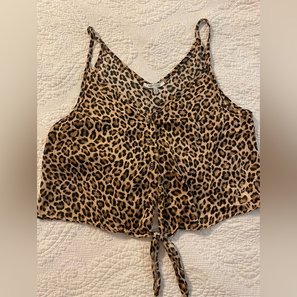 Leopard print crop tank with tie size medium women’s
